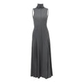 Grey slim-fit backless dress with half-turtleneck and high-waist design