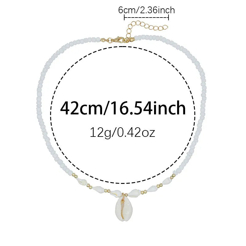 White conch bead necklace with a mother-of-pearl shell pendant on a regular chain