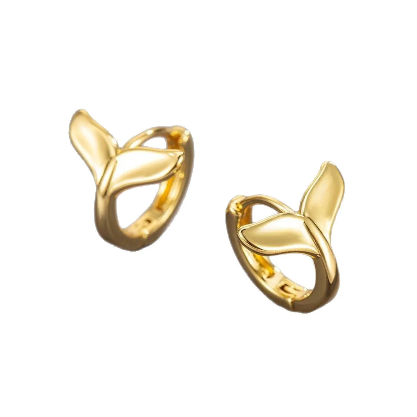 Women's fashion fishtail earrings in white gold or yellow gold electroplated finish