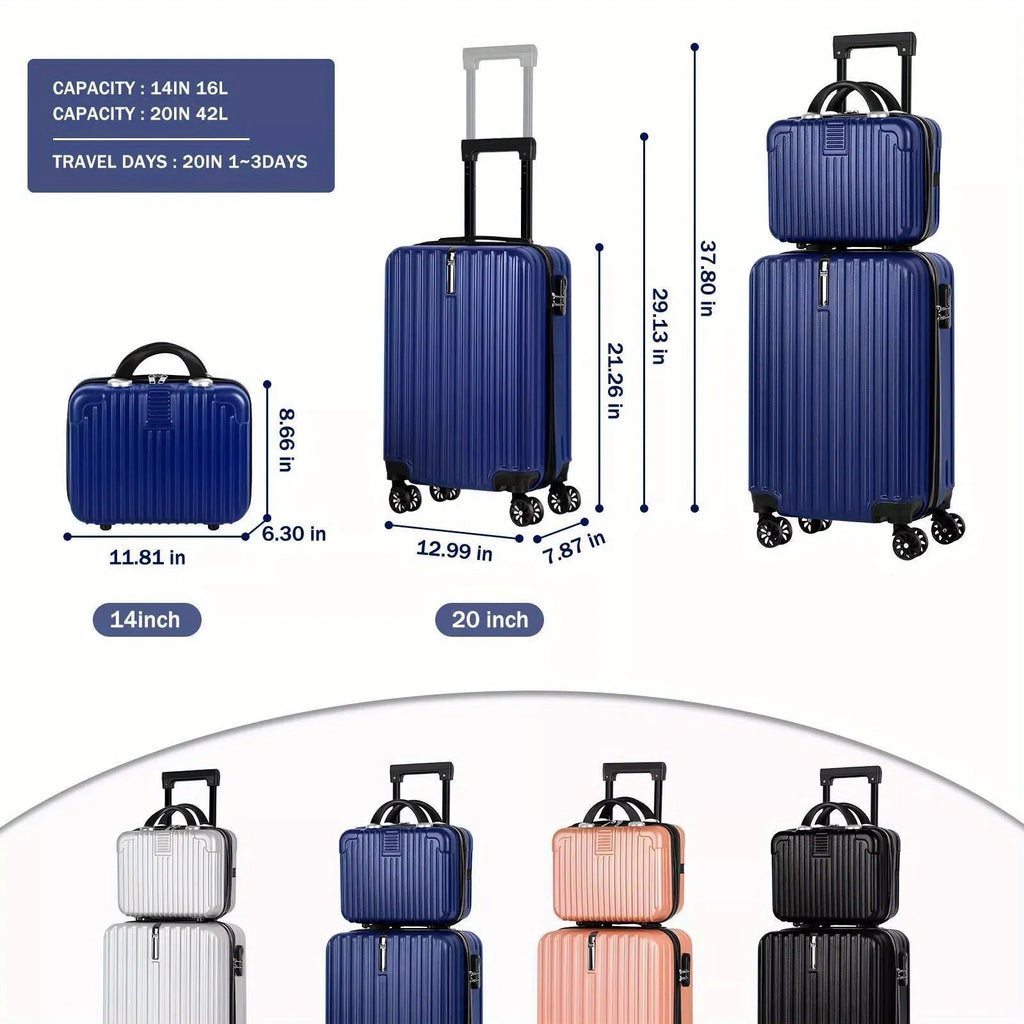 Aluminium alloy two-piece luggage set for men showing 14in and 20in suitcase trunks.