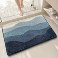 Square rainbow pattern carpet in sky sea colours with a soft texture and plastic bottom.