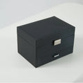 Hard PU leather jewellery storage box in solid colour with dimensions 22.5cm by 15.5cm by 14cm