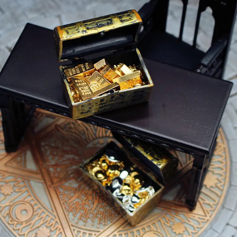 Alloy miniature gold coins and bars dollhouse accessory for 1:12 scale model scenes.