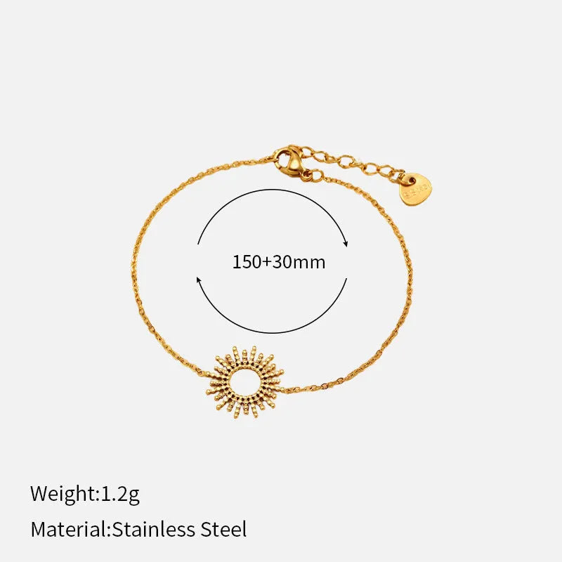 Sunflower series geometric gold chain necklace and bracelet set for women.