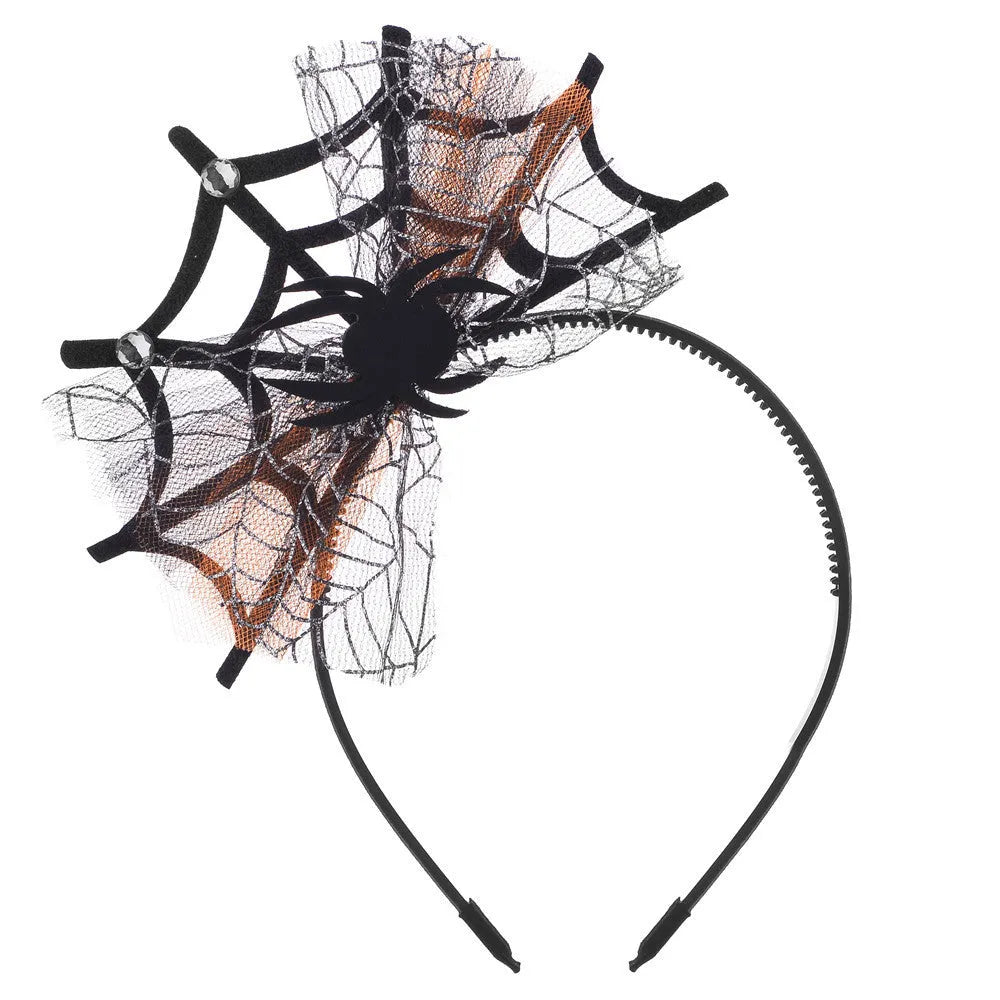 Manual cloth lace spider web hair-hoop headband with pumpkin skull elements for Halloween
