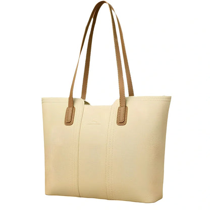 Women's beige genuine leather crossbody bag with three-dimensional pocket, 25cm size, waterproof for business commutes