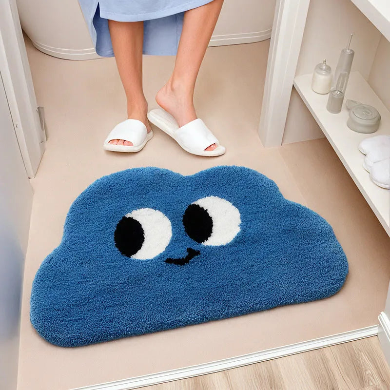 Cartoon anime patterned bathroom mat in soft polyester imitation cashmere, shown in green colour.