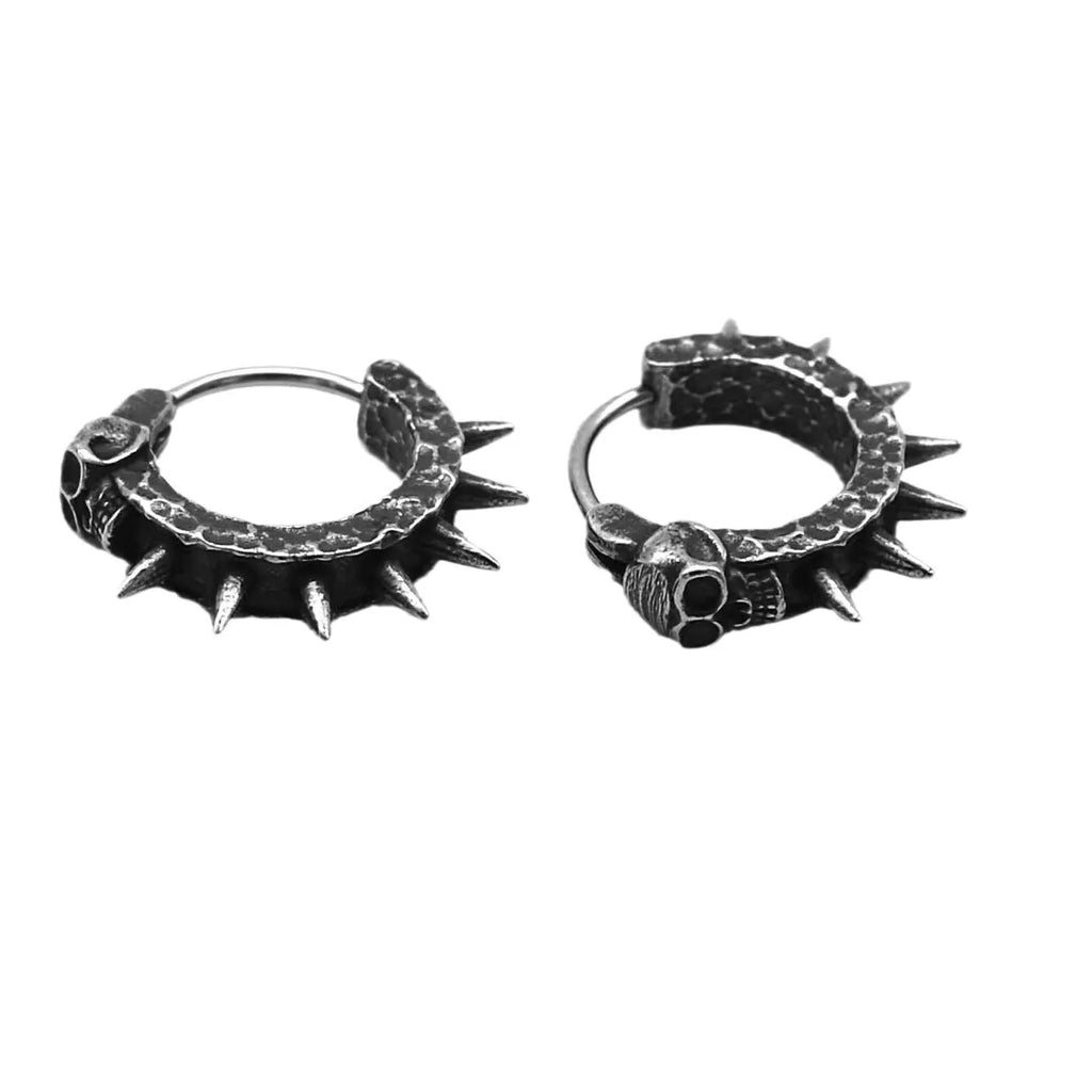 Black geometric alloy earrings with motorcycle theme and copper plastic punk detailing