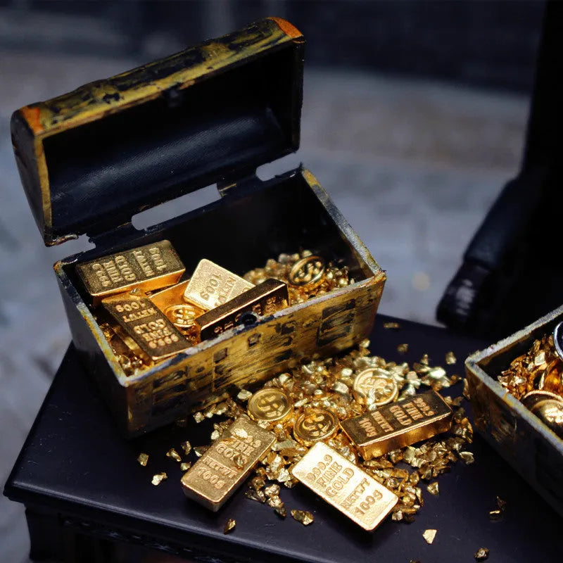 Alloy miniature gold coins and bars dollhouse accessory for 1:12 scale model scenes.
