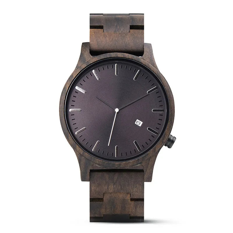 Men's wood quartz pointer watch with 10mm thickness, four B09 colour options, casual style, wooden case