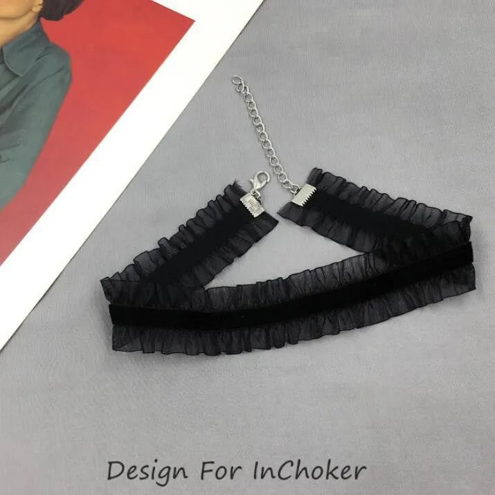 Alloy velvet ruffled floral pendant necklace on a snake bone chain in light coffee colour.