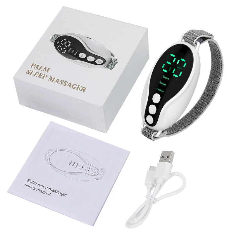 White or blue coloured USB rechargeable intelligent sleeping aid instrument with compact design.