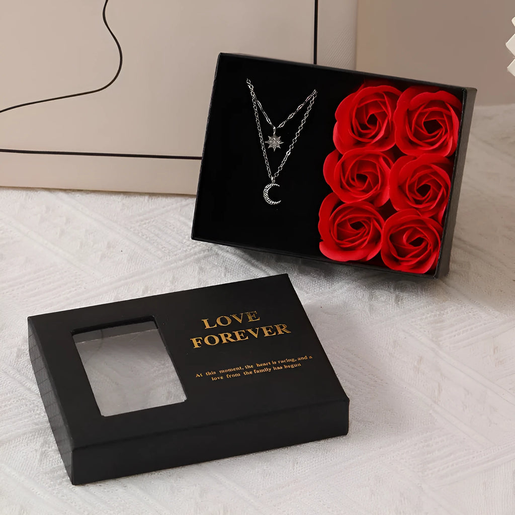 Korean style soap flower bouquet gift set in a red handbag gift box.