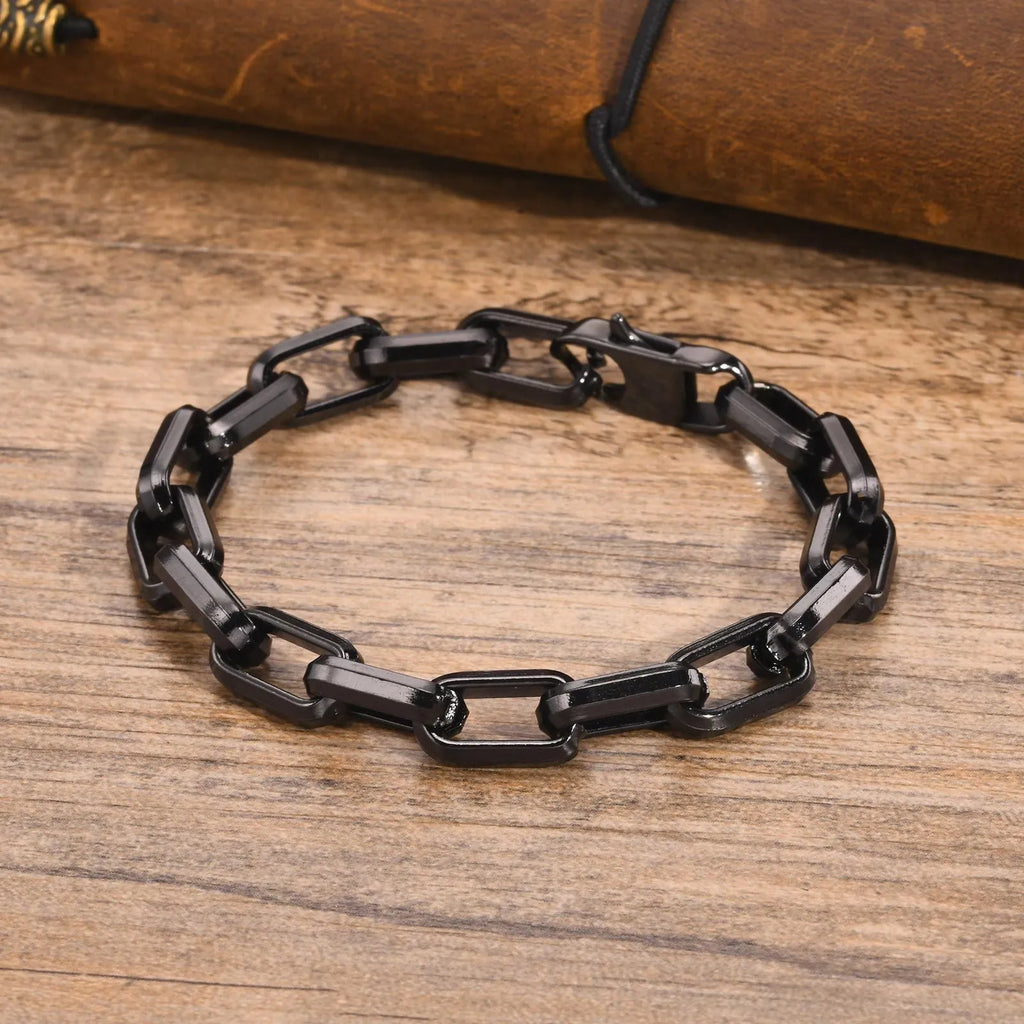 Men's titanium steel square chain bracelet in electroplated steel colour