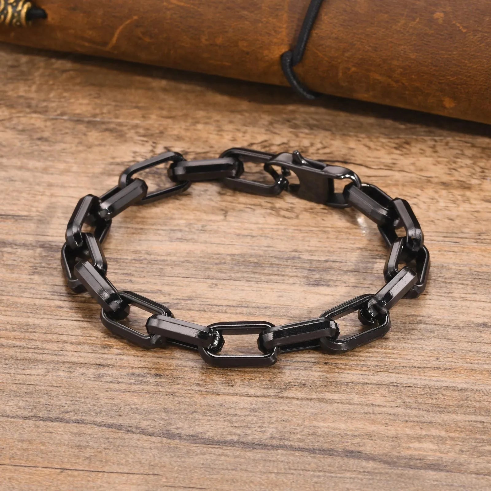 Men's titanium steel square chain bracelet in electroplated steel colour
