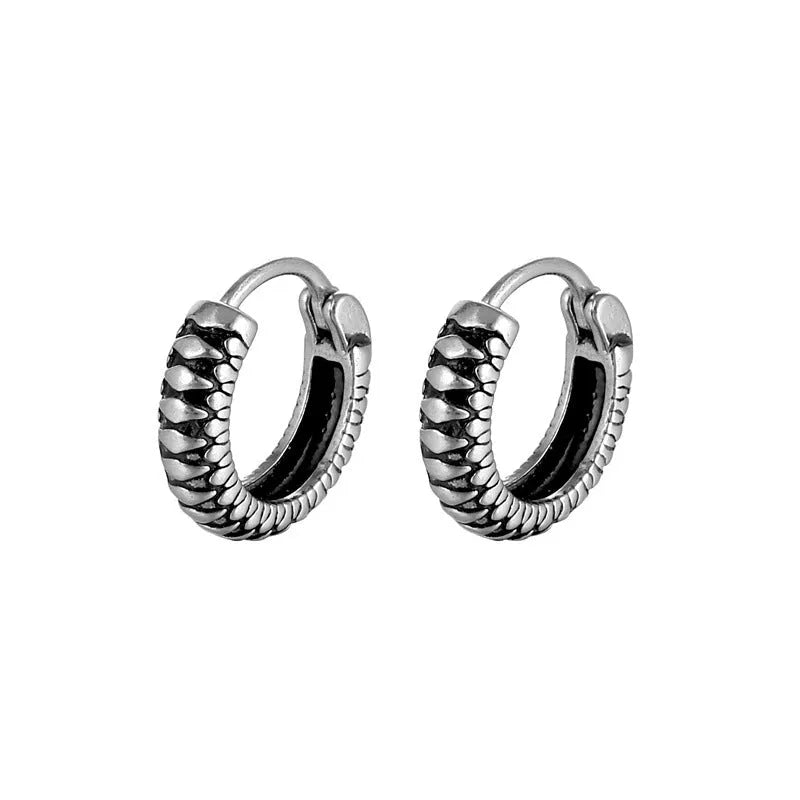 Silver geometric striped stainless steel sports style earrings retro twist design