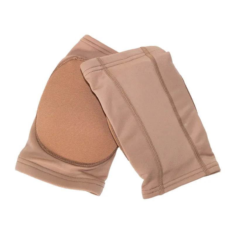 Pair of ballet dance knee pads for yoga exercise, shown in skin colour and black colour options.