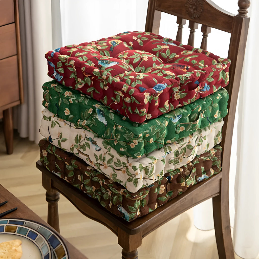 American dining chair cushion with plant pattern measuring 40×40×8cm in apricot colour