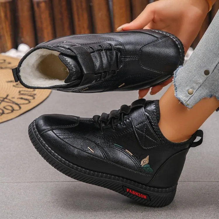 Women's black velvet indoor shoes with rubber sole and hollow-out design