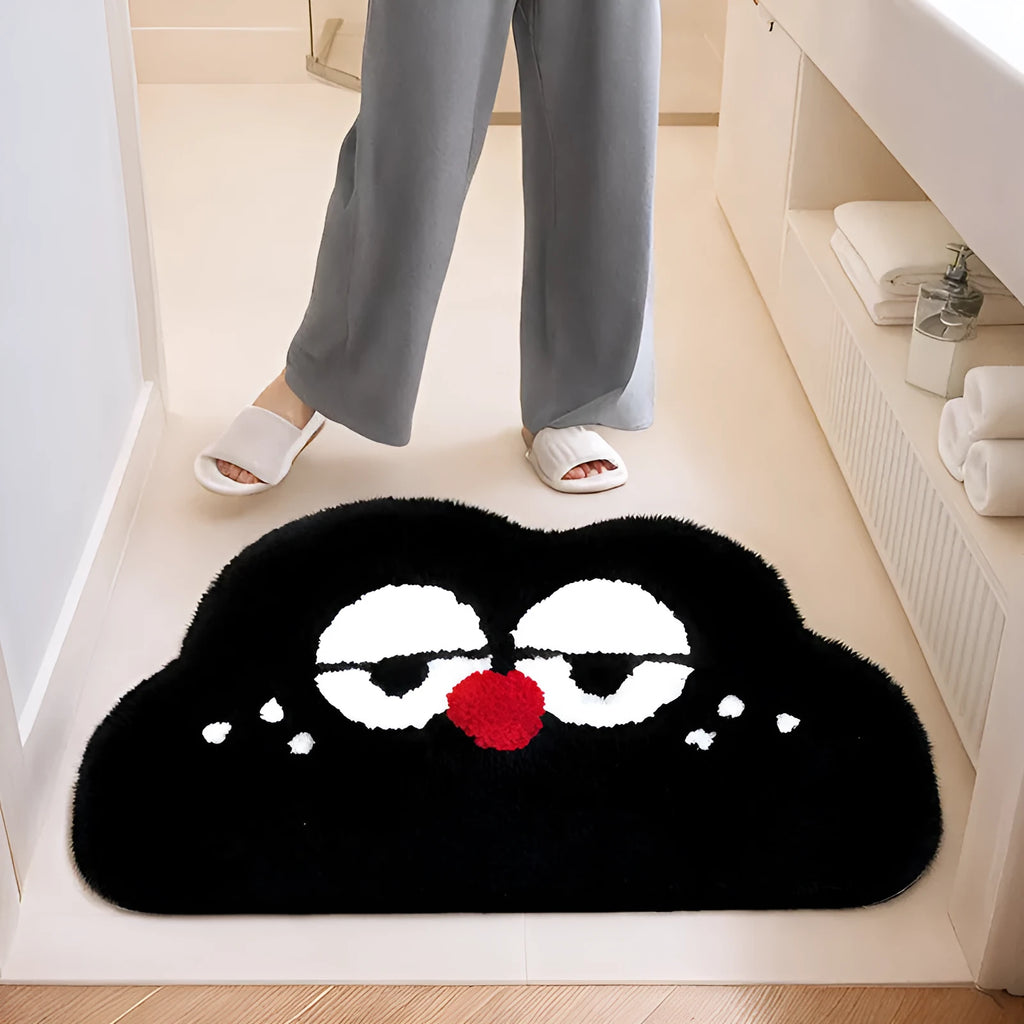 Cartoon anime patterned bathroom mat in soft polyester imitation cashmere, shown in green colour.