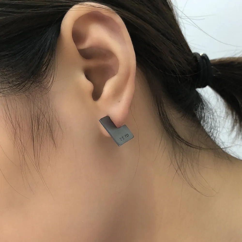 Oxidation black sterling silver geometric square earring measuring approximately 16mm