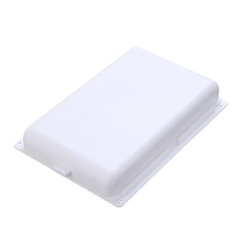 White plastic adhesive under-table storage drawer with covered lid and internal grid compartments