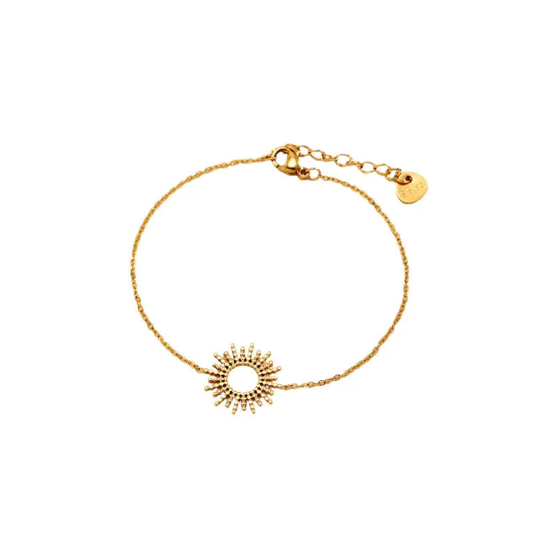 Sunflower series geometric gold chain necklace and bracelet set for women.