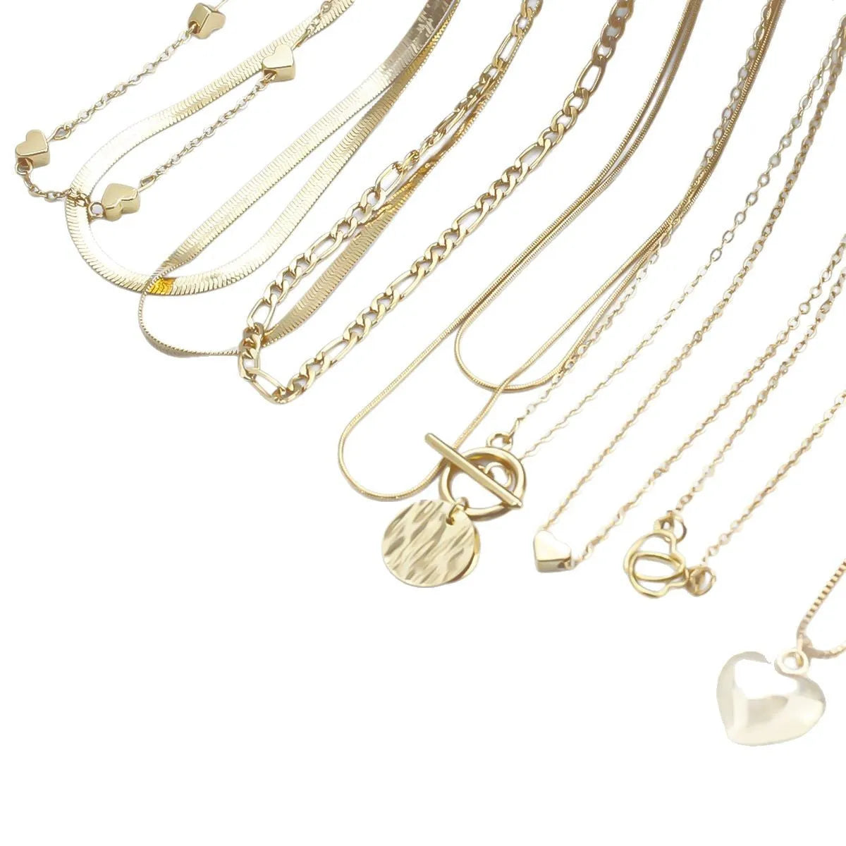 Gold women's necklace set with 10 alloy pendants on adjustable snake bone chain