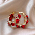 Alloy rose flower ear clip earrings in F155A red colour with clip-on fastening