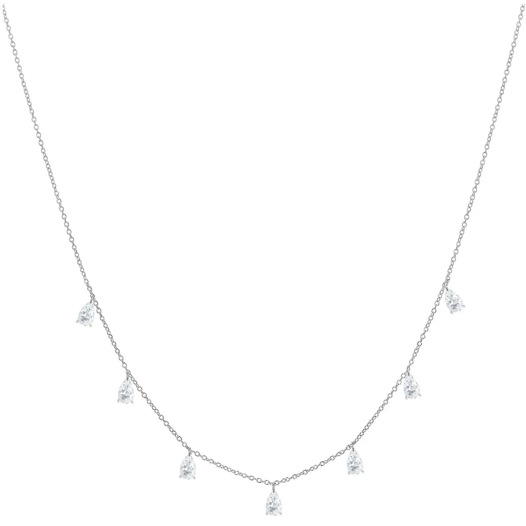 Women's silver necklace with drop-shaped zircon pendant on an adjustable O-chain, shown in silver finish.