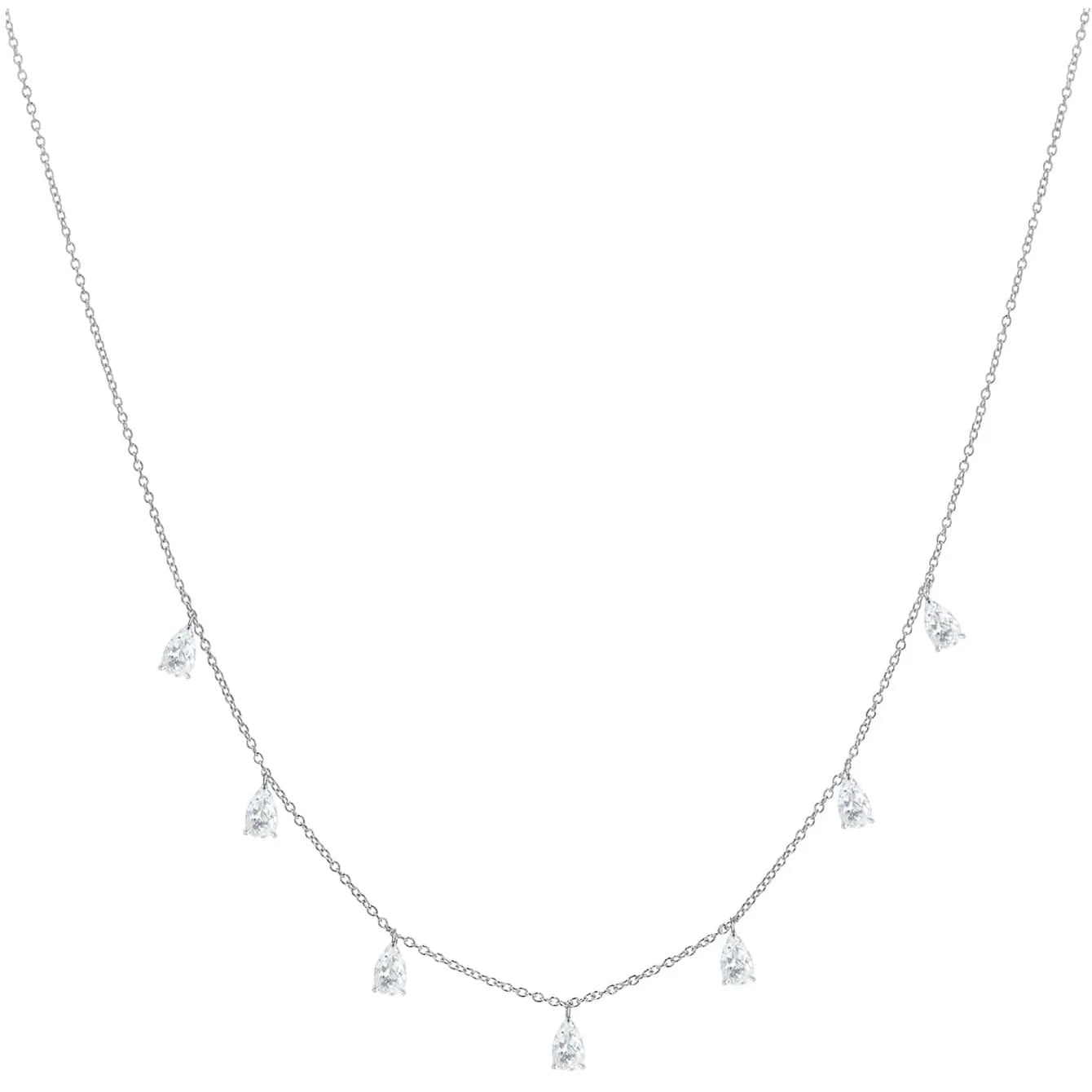 Women's silver necklace with drop-shaped zircon pendant on an adjustable O-chain, shown in silver finish.
