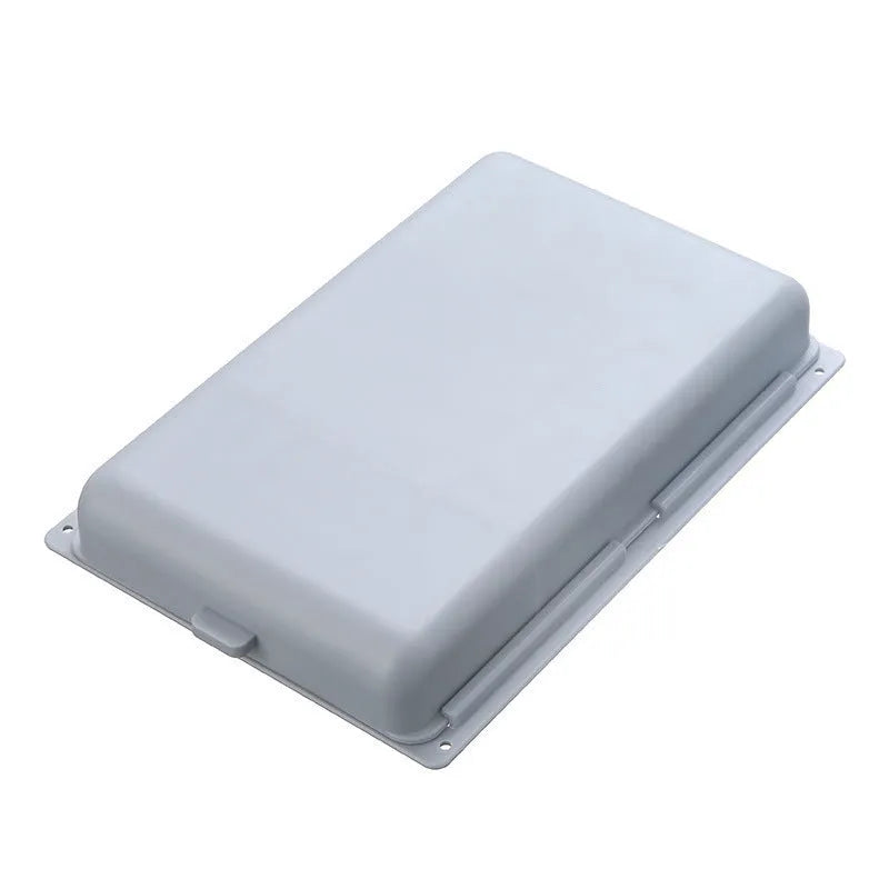 White plastic adhesive under-table storage drawer with covered lid and internal grid compartments
