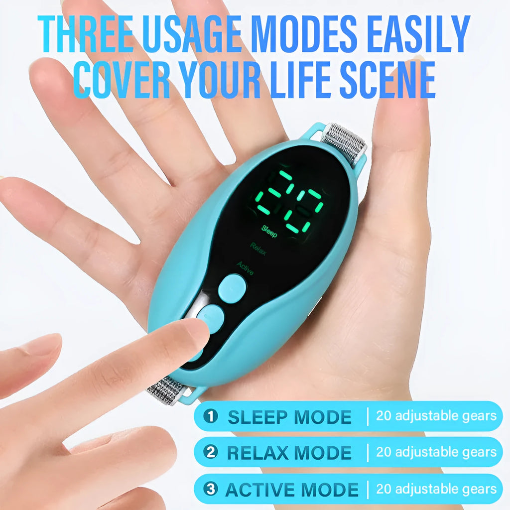 White or blue coloured USB rechargeable intelligent sleeping aid instrument with compact design.