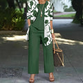 Women's blue three-piece casual suit with coat, vest, and trousers on a hanger.