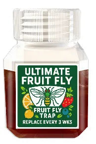 Bottle of SK003 fruit fly bait liquid with a funnel option shown