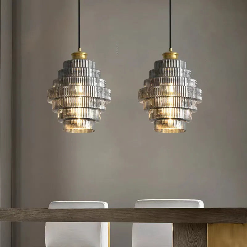 Modern simple pendant light in smoky grey and amber colour options