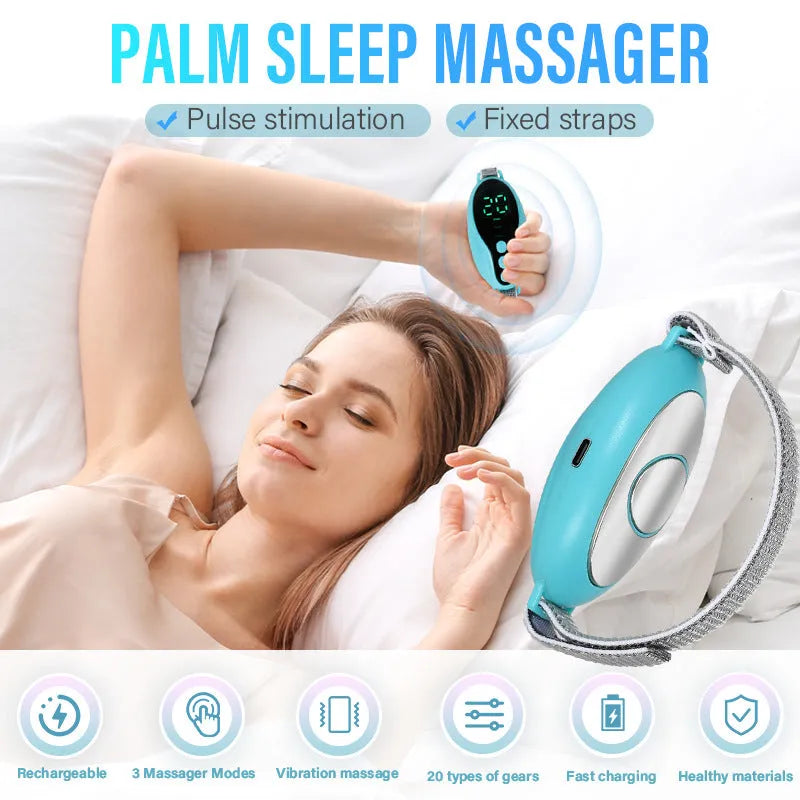 White or blue coloured USB rechargeable intelligent sleeping aid instrument with compact design.