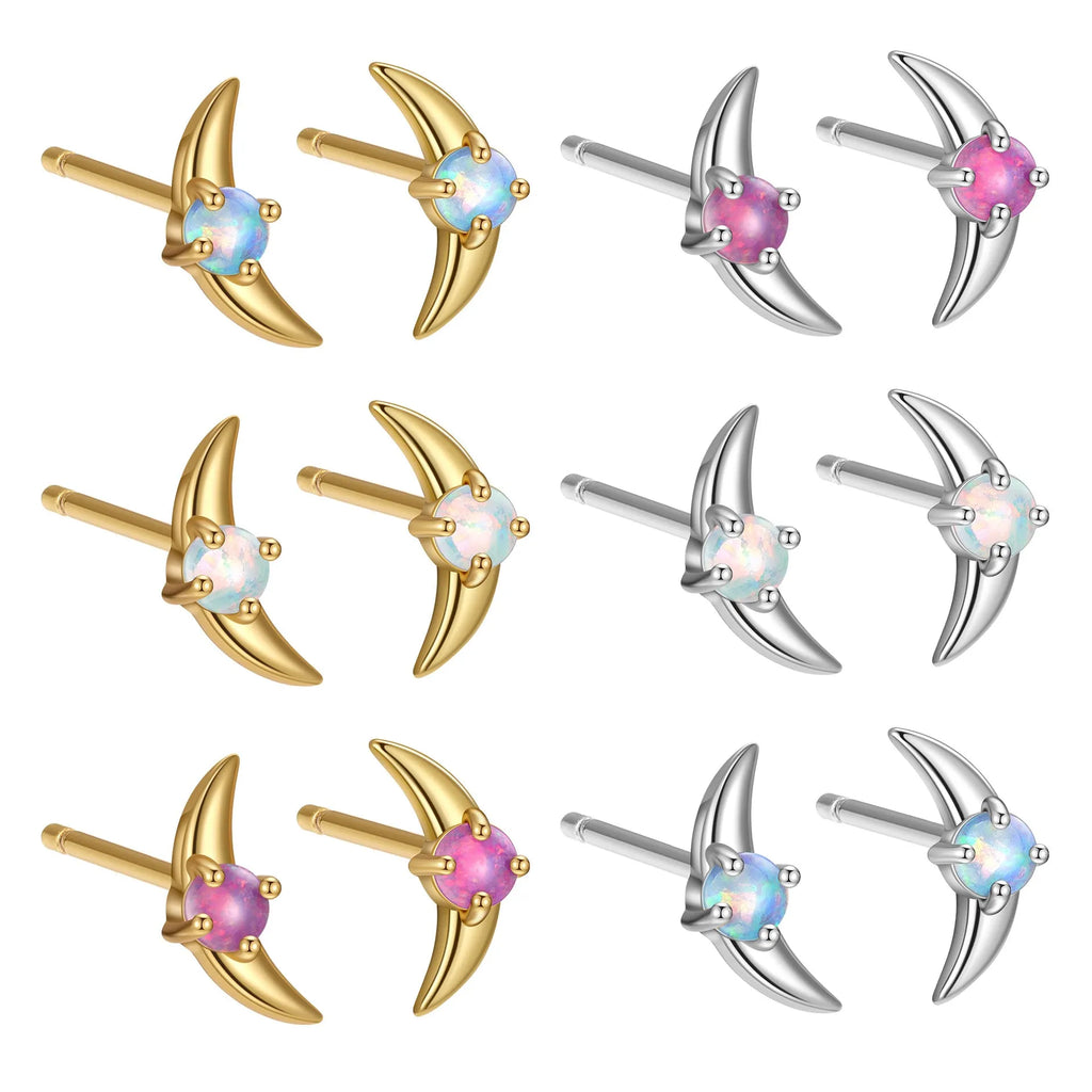 Geometric women's earrings in 925 silver with electroplated finish and coloured stone.