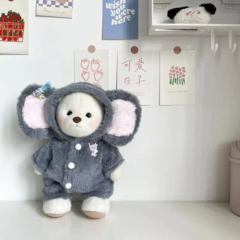 Grey elephant plush jumpsuit suit for a 30cm Lina bear doll