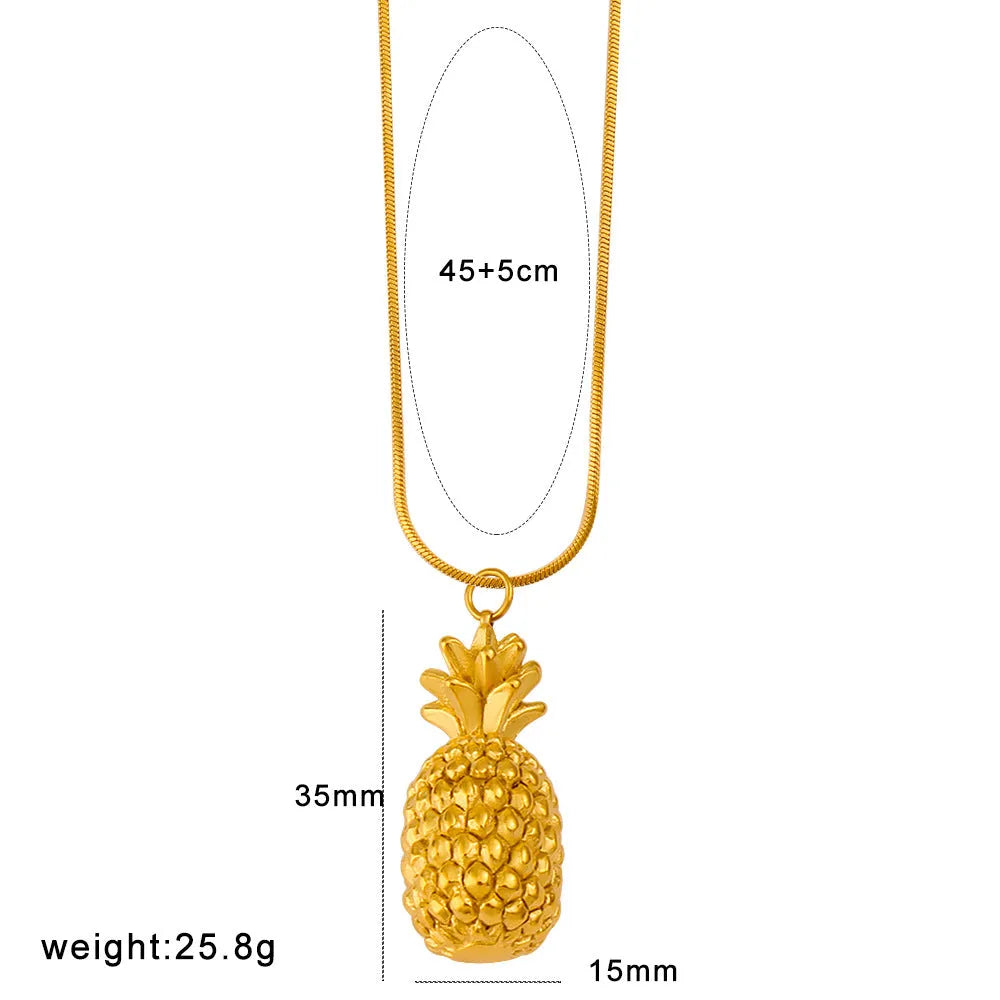 Stainless steel necklace with a colourful fruit pendant, shown in apple, grape, watermelon, pineapple, strawberry, and banana designs.