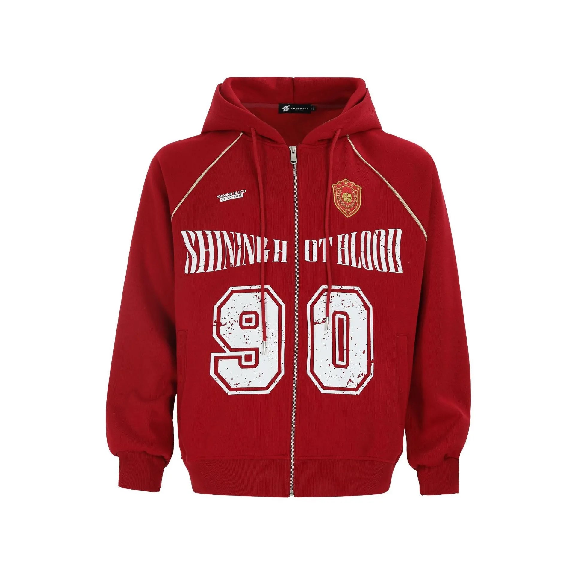 Women's American retro style hooded jacket with embroidered letter pattern in cotton blend fabric