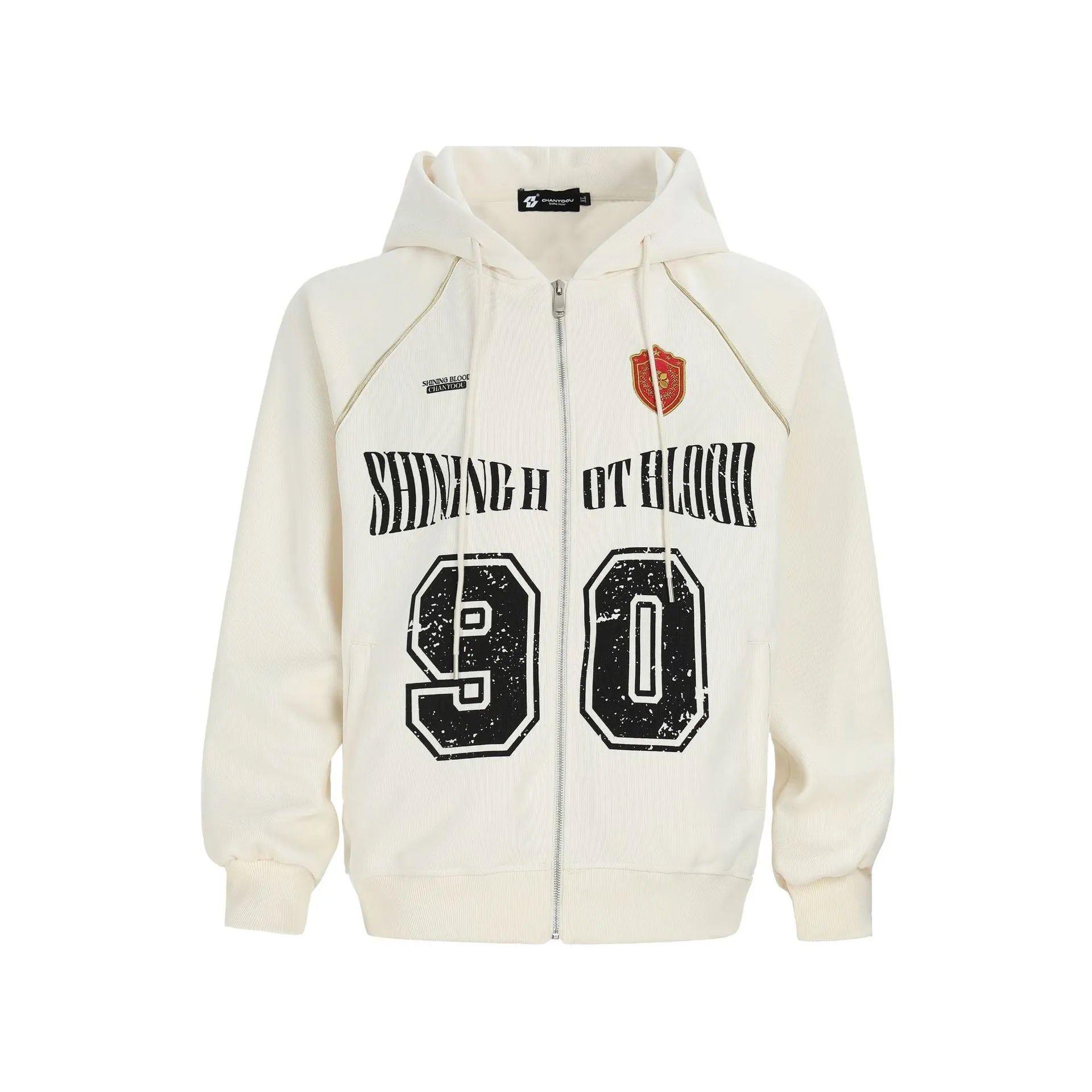 Women's American retro style hooded jacket with embroidered letter pattern in cotton blend fabric