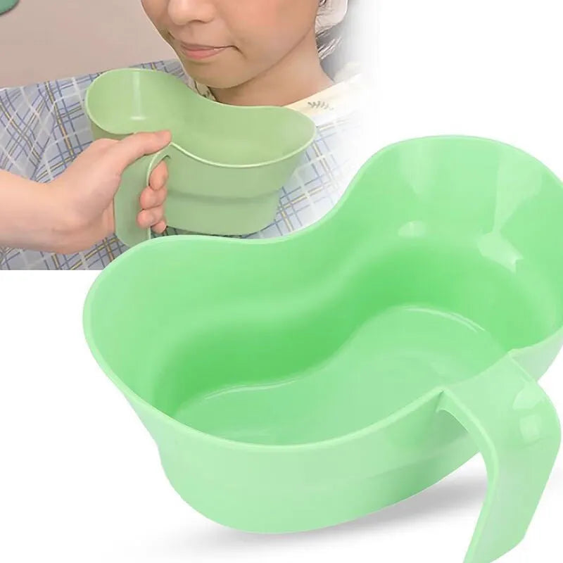 Green plastic nursing mouthwash cup with spout for bedridden patient oral care