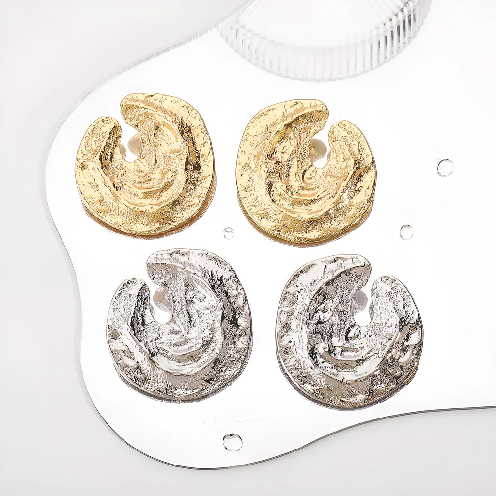 Geometric women's earrings with exaggerated pleated design and concave-convex texture in gold and white K colours