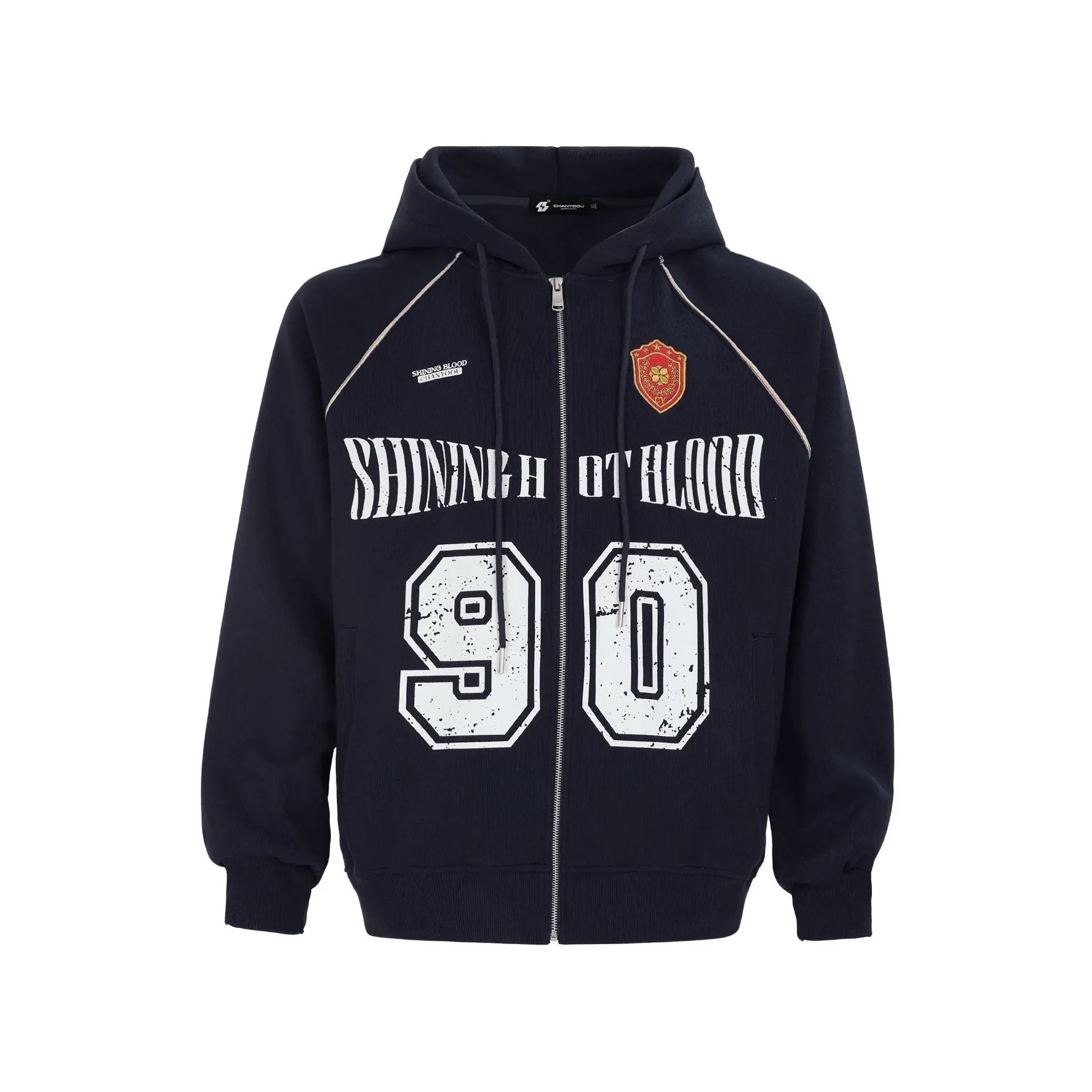 Women's American retro style hooded jacket with embroidered letter pattern in cotton blend fabric