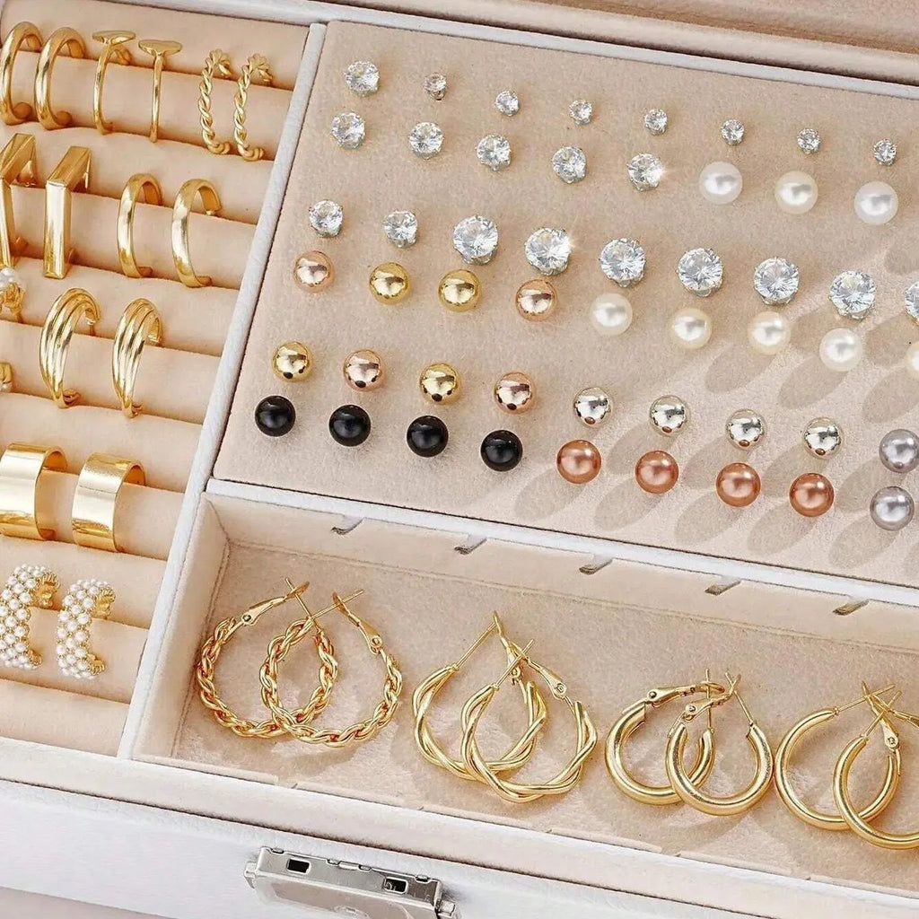 108-piece geometric pearl earrings set in gold and yellow electroplated alloy for women