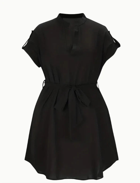 Women's V-neck short sleeve dress with adjustable belt in various colours
