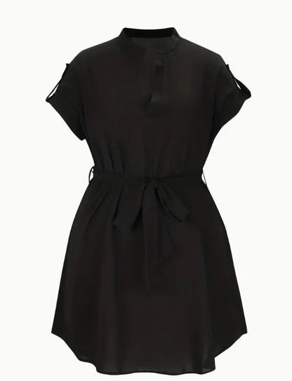 Women's V-neck short sleeve dress with adjustable belt in various colours
