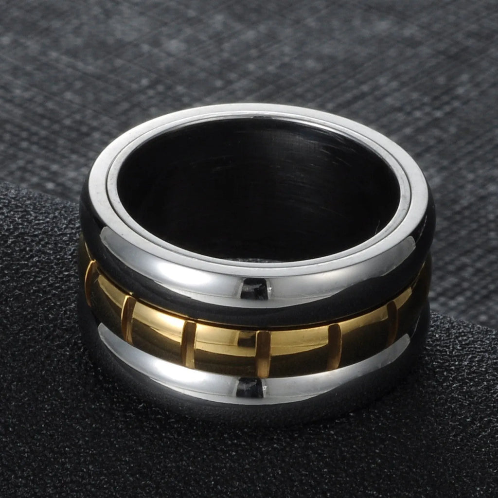 Gold titanium steel knuckle ring with ultra-wide design and rotatable tail mechanism