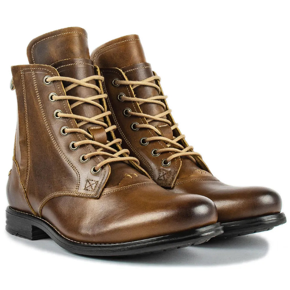 Knight Series men's leather boots with side zipper in black and brown colour options
